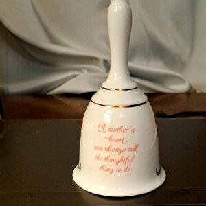 White/Gold Decorative Bell with Pink Roses/a Mother's Heart Can Always Tell...